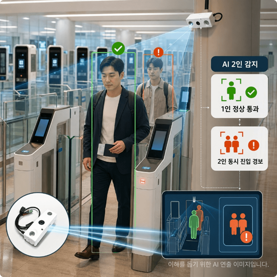 AI 2인 감지 — 출입통제 게이트 통과 인원 실시간 분석