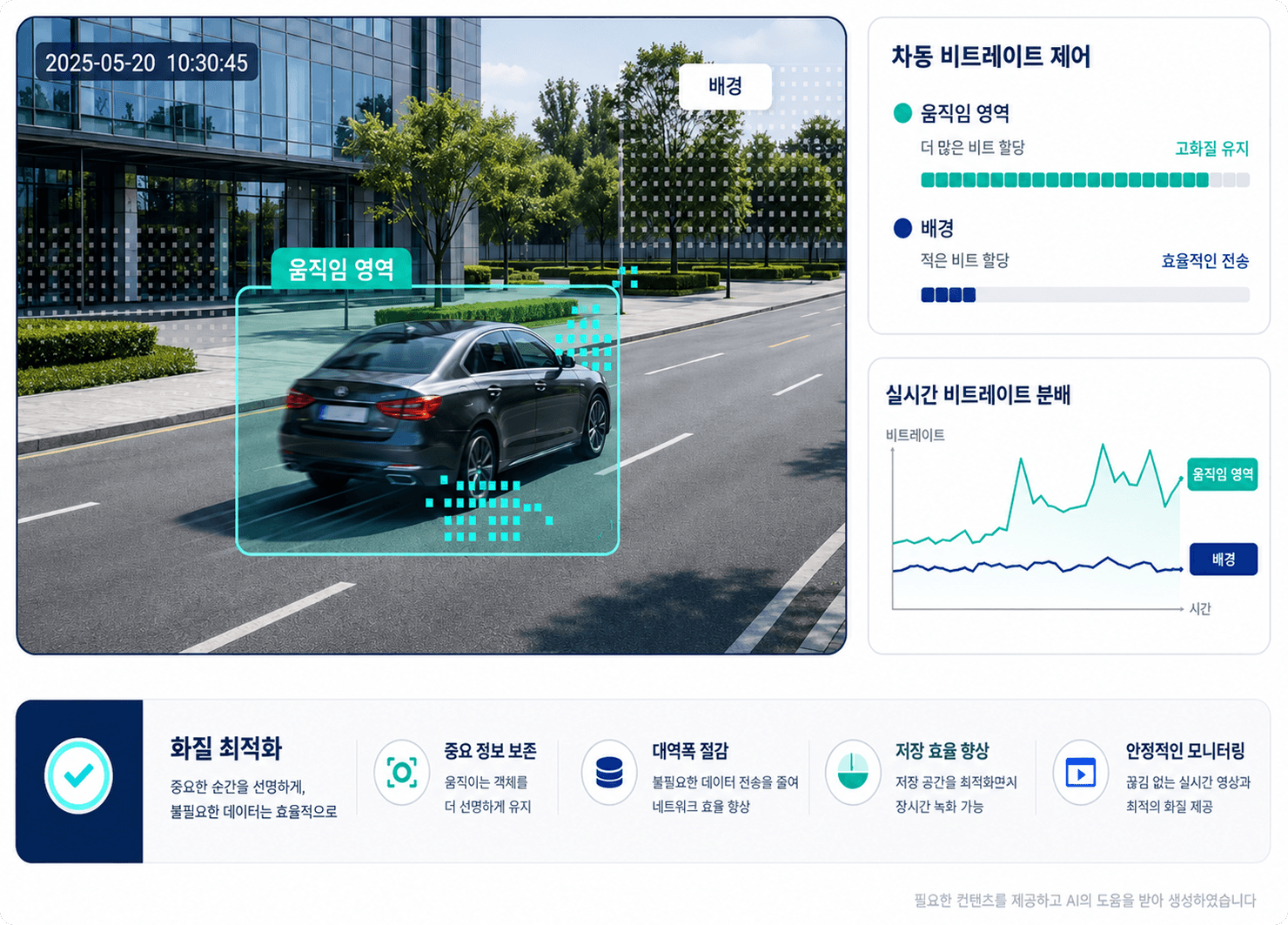 움직임 영역과 배경의 차동 비트레이트 제어 및 화질 최적화