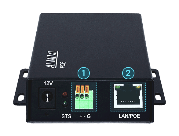 AI Vision Box MINI-A 후면부 — ALARM OUT, LAN/POE 포트