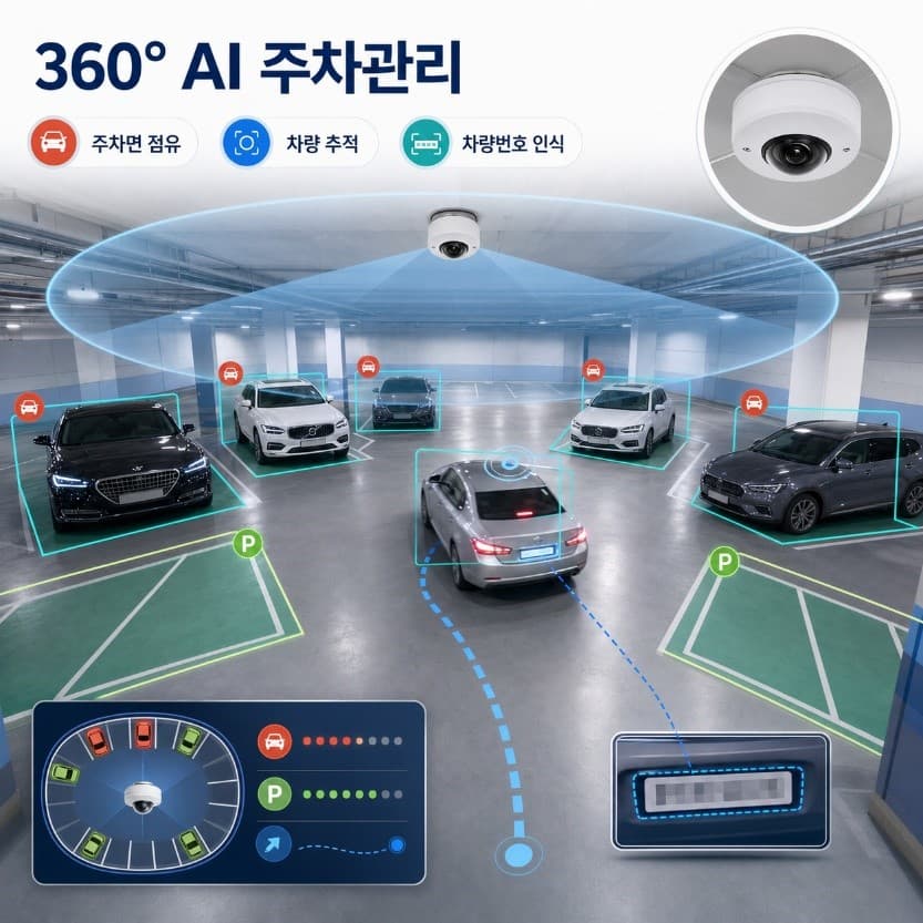 360° AI 주차관리 — 주차면 점유, 차량 추적, 차량번호 인식